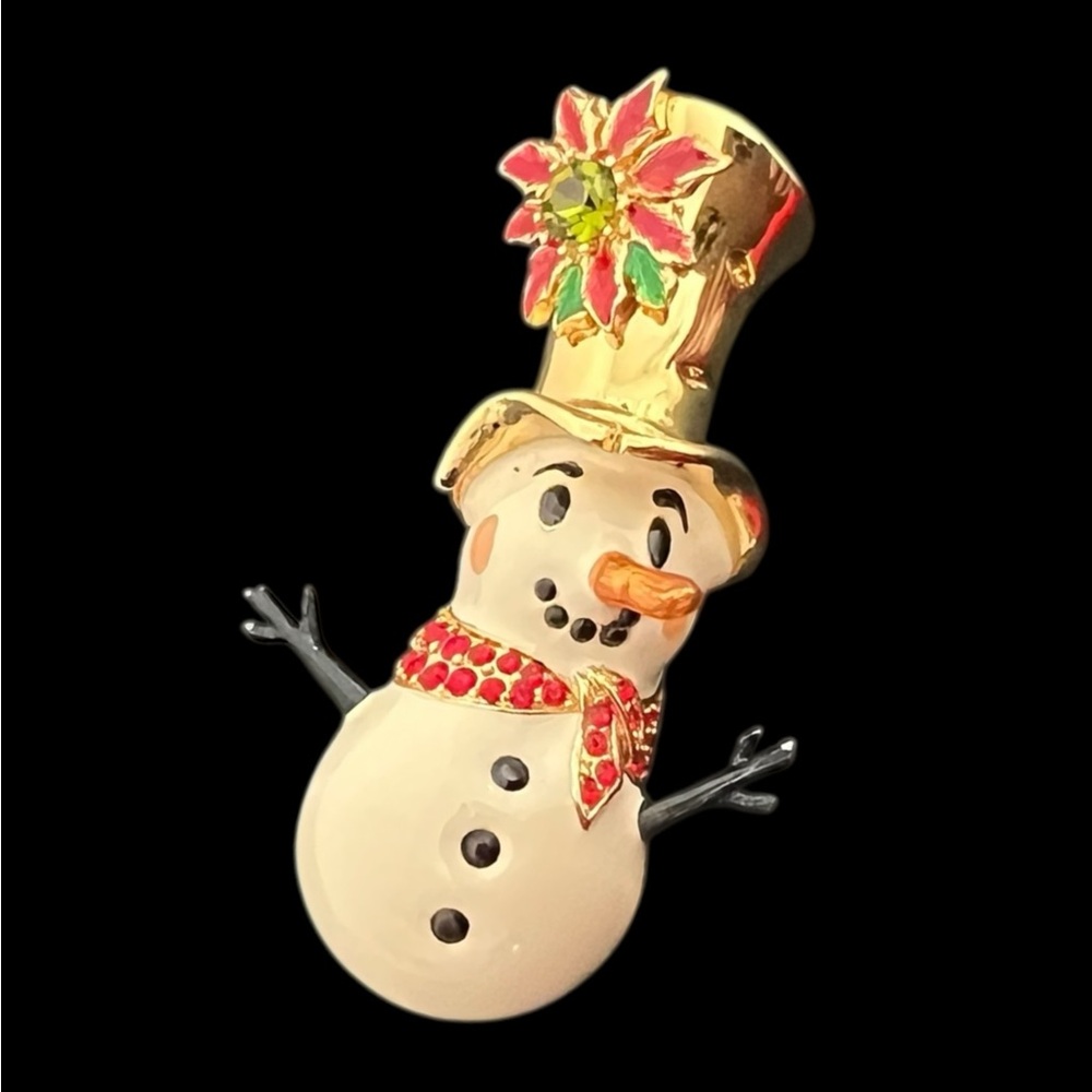 Vtg HTF Christopher Radko 3d Rhinestone Enamel Frosty Snowman Christmas brooch